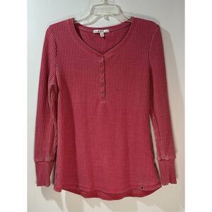 Seven7 women’s pink waffle knit long sleeve shirt size M. #36-0910